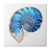Nautilus seashell Ocean Blue 3D Shimmer Beach Fliese (Vorderseite)