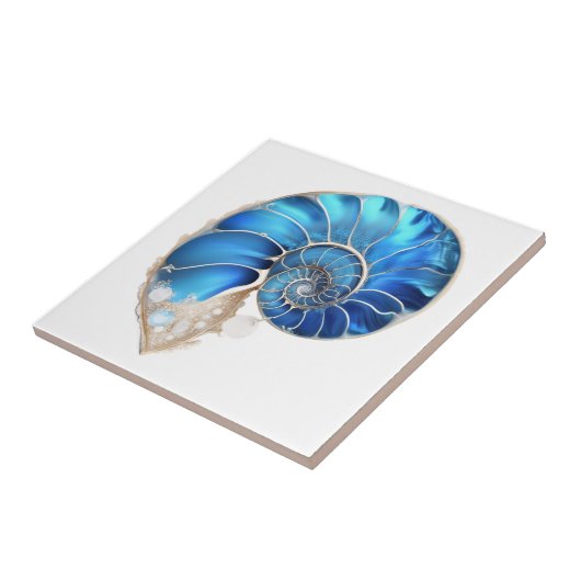 Nautilus seashell Ocean Blue 3D Shimmer Beach Fliese (Seite)