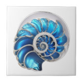 Nautilus seashell Ozean blauer 3D Strand nautisch Fliese (Vorderseite)