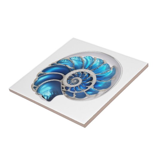 Nautilus seashell Ozean blauer 3D Strand nautisch Fliese (Seite)