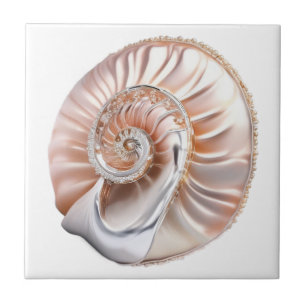 Nautilus seashell peach orange 3D Strand nautisch Fliese