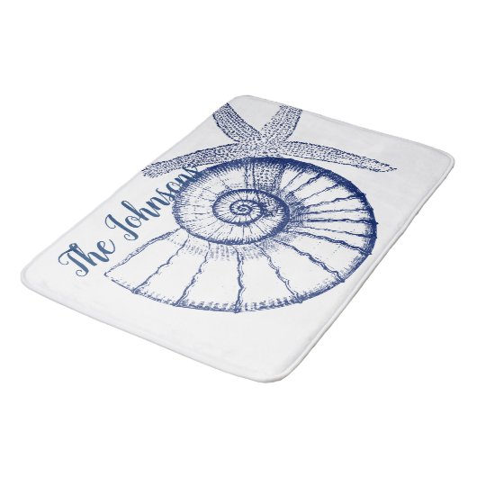 Nautilus Seashell & Starfish Marine Life Custom Badematte (Schrägansicht)