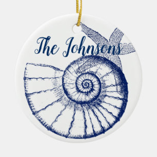 Nautilus Seashell & Starfish Marine Life Custom Keramik Ornament