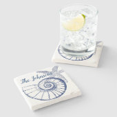 Nautilus Seashell & Starfish Marine Life Custom Steinuntersetzer (Seitenansicht)