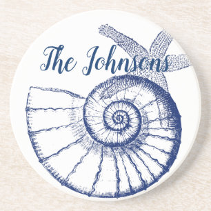 Nautilus Seashell & Starfish Meereslebewesen Getränkeuntersetzer