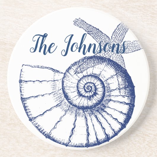 Nautilus Seashell & Starfish Meereslebewesen Getränkeuntersetzer (Vorne)