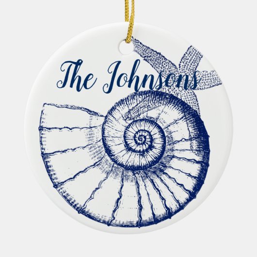 Nautilus Seashell & Starfish Meereslebewesen Keramik Ornament (Vorne)