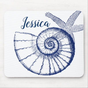 Nautilus Seashell & Starfish Meereslebewesen Mousepad