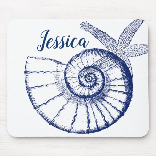 Nautilus Seashell & Starfish Meereslebewesen Mousepad (Vorne)