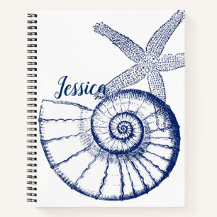 Nautilus Seashell & Starfish Meereslebewesen Notizblock