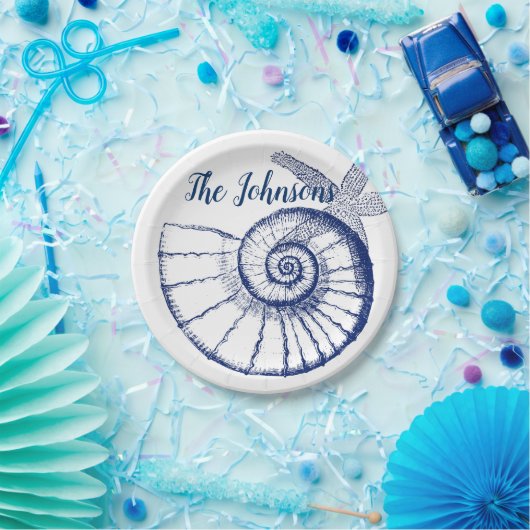 Nautilus Seashell & Starfish Meereslebewesen Pappteller (Party)