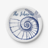 Nautilus Seashell & Starfish Meereslebewesen Pappteller (Vorderseite)