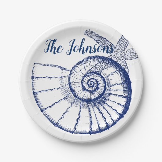 Nautilus Seashell & Starfish Meereslebewesen Pappteller (Vorderseite)