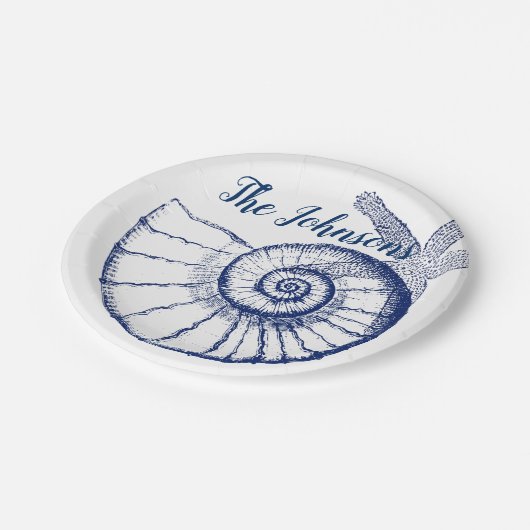 Nautilus Seashell & Starfish Meereslebewesen Pappteller (Schrägansicht)