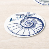 Nautilus Seashell & Starfish Meereslebewesen Runder Pappuntersetzer (Angewinkelt)