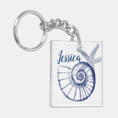 Nautilus Seashell & Starfish Meereslebewesen Schlüsselanhänger (Vorderseite links)
