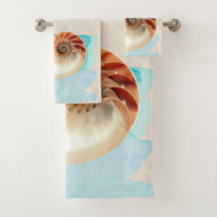 Nautilus Seashell und Sand Badhandtuch Set