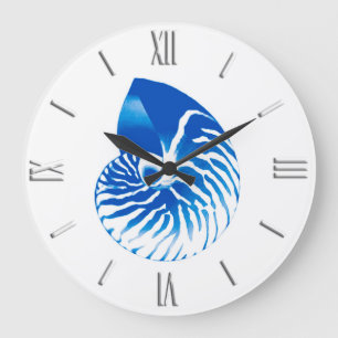 Nautilus shell - cobalt blue and white große wanduhr
