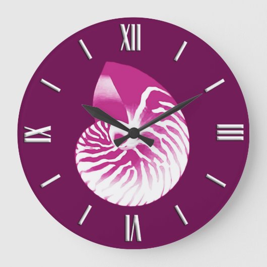 Nautilus shell - eggplant purple and white große wanduhr (Vorderseite)