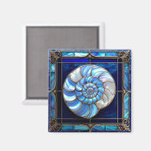 Nautilus Shell in Blue Stained-Glass Look Magnet (Vorderseite/Rückseite)