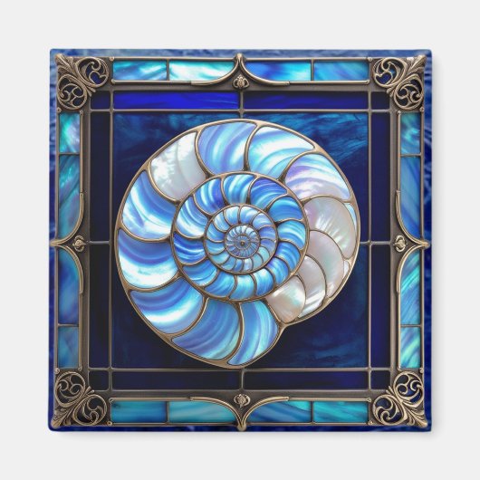 Nautilus Shell in Blue Stained-Glass Look Magnet (Vorne)