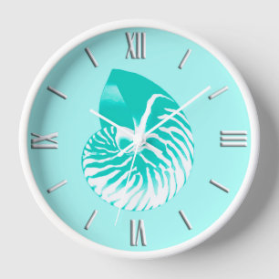 Nautilus shell - turquoise, aqua and white uhr