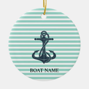 Nautisch,Anker,Mintgrüne Streifen Keramik Ornament