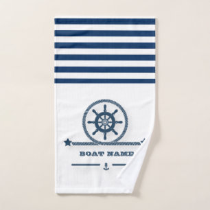 Nautisch, Anker, Seil Navyblaue Streifen Badhandtuch Set