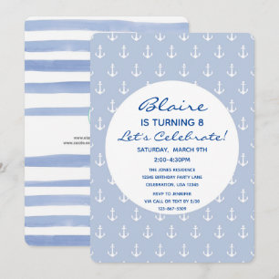 Nautisch Blau und Navy-Anker Geburtstag Einladung