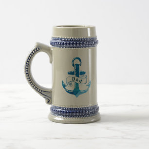 Nautisch blaue Anker mit Vater und Monogramm Bierglas