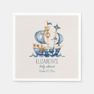 Nautisch Blaue Segelschiff-Baby-Party Serviette