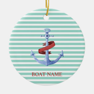 Nautisch, Blaues Anker, Minzgrüne Streifen Keramik Ornament