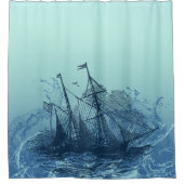 Nautisch - blaues Schiff Duschvorhang (Vorderseite)