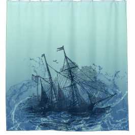 Nautisch - blaues Schiff Duschvorhang