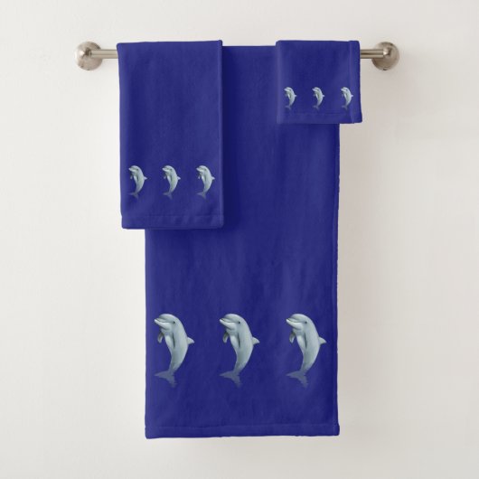 Nautisch, Elegant, Delfine auf Marineblau Badhandtuch Set (Insitu)