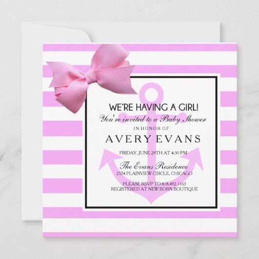 Nautisch erröten rosa Anker, den es eine Einladung (Vorderseite)