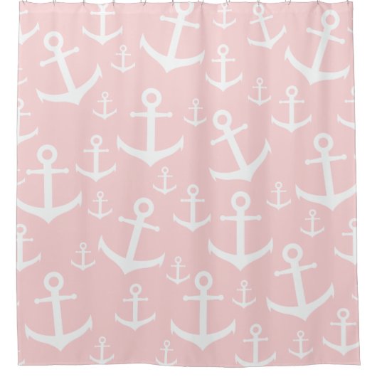 Nautisch erröten rosa u. weißes Ankermuster Duschvorhang (Vorderseite)