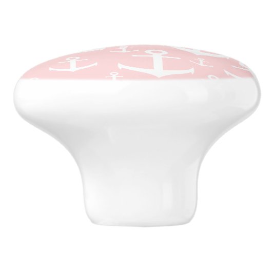Nautisch erröten rosa u. weißes Ankermuster Keramikknauf (Seitenansicht)