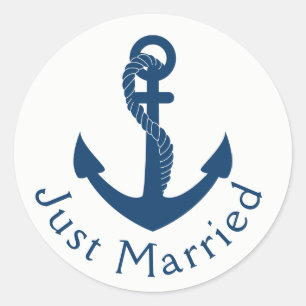 Nautisch Frisch Vermählt Navy Blau Anker Hochzeit Runder Aufkleber