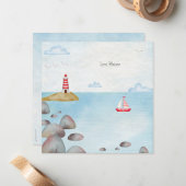 Nautisch Geboortekaartje Met Zee & Vuurtoren Mitteilungskarte (Vorderseite/Rückseite Beispiel)