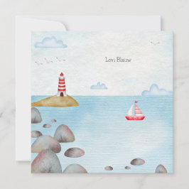 Nautisch Geboortekaartje Met Zee & Vuurtoren Mitteilungskarte