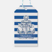 Nautisch gestreifter Anker Geburtstag Geschenkanhänger (Vorderseite)