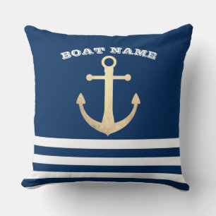 Nautisch, Goldener Anker Navy Blau Gestreift Kissen