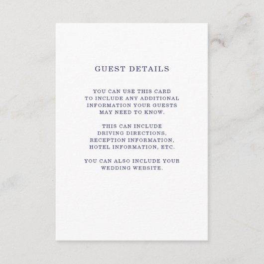 nautisch | Navy Blue Wedding Guest Details Beilage Begleitkarte (Vorderseite)