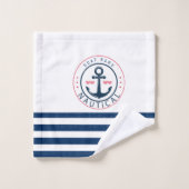 nautisch, Schiffsname, Anker Blaue Streifen Badhandtuch Set (Waschlappen)