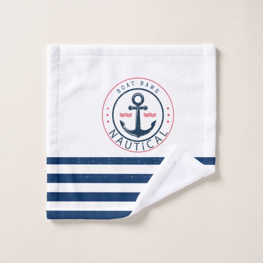 nautisch, Schiffsname, Anker Blaue Streifen Badhandtuch Set (Waschlappen)