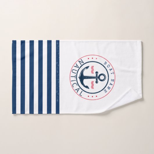 nautisch, Schiffsname, Anker Blaue Streifen Badhandtuch Set (Handtuch)