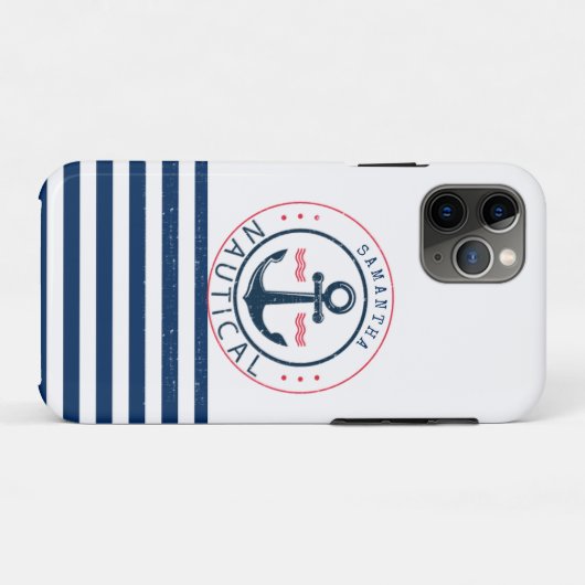 nautisch, Schiffsname, Anker Blaue Streifen Case-Mate iPhone Hülle (Rückseite (Horizontal))