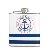 nautisch, Schiffsname, Anker Blaue Streifen Flachmann (Vorderseite)