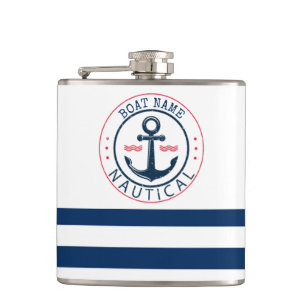 nautisch, Schiffsname, Anker Blaue Streifen Flachmann